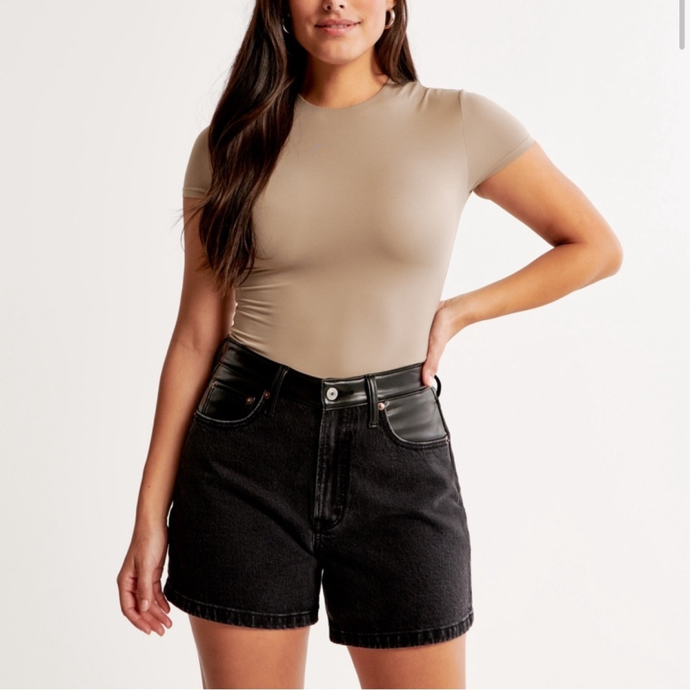Abercrombie & Fitch Black Jean Shorts with Leather Trim
